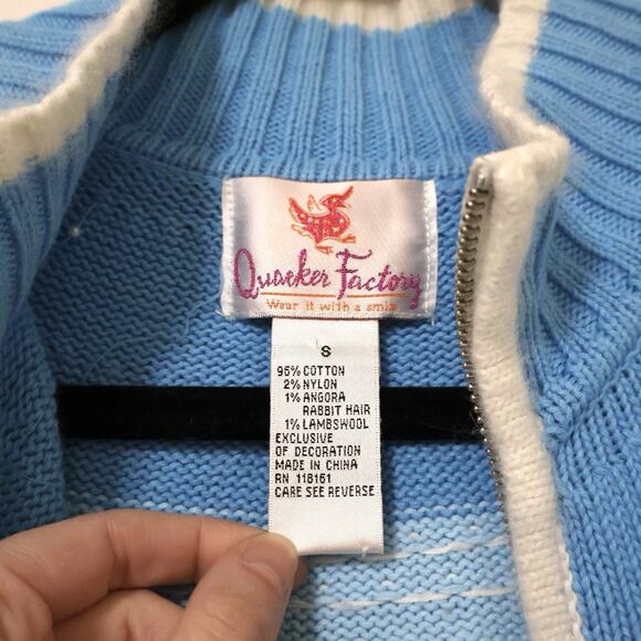 Vintage Quacker Factory Snowman Lamsbwool Blue Full Zip Sweater S Christmas - Picture 6 of 9